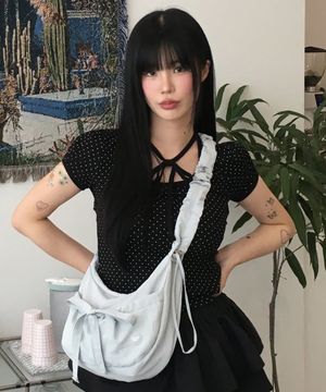 클로버하트 셔링 미디움 나일론 호보백 Blue