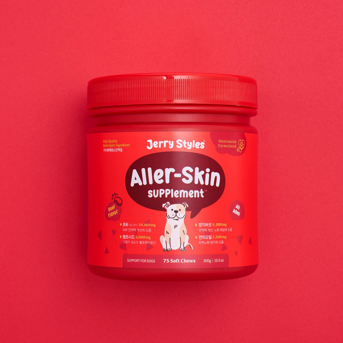 제리스타일스(JERRYSTYLES) 알러스킨 강아지 피부 영양제 300g 75chews