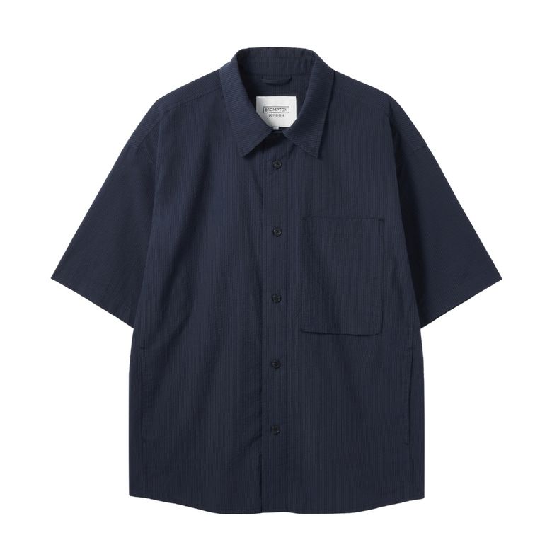 COTTON SET SEERSUCKER HALF SLEEVE SHACKET - NAVY (P242MJK535)