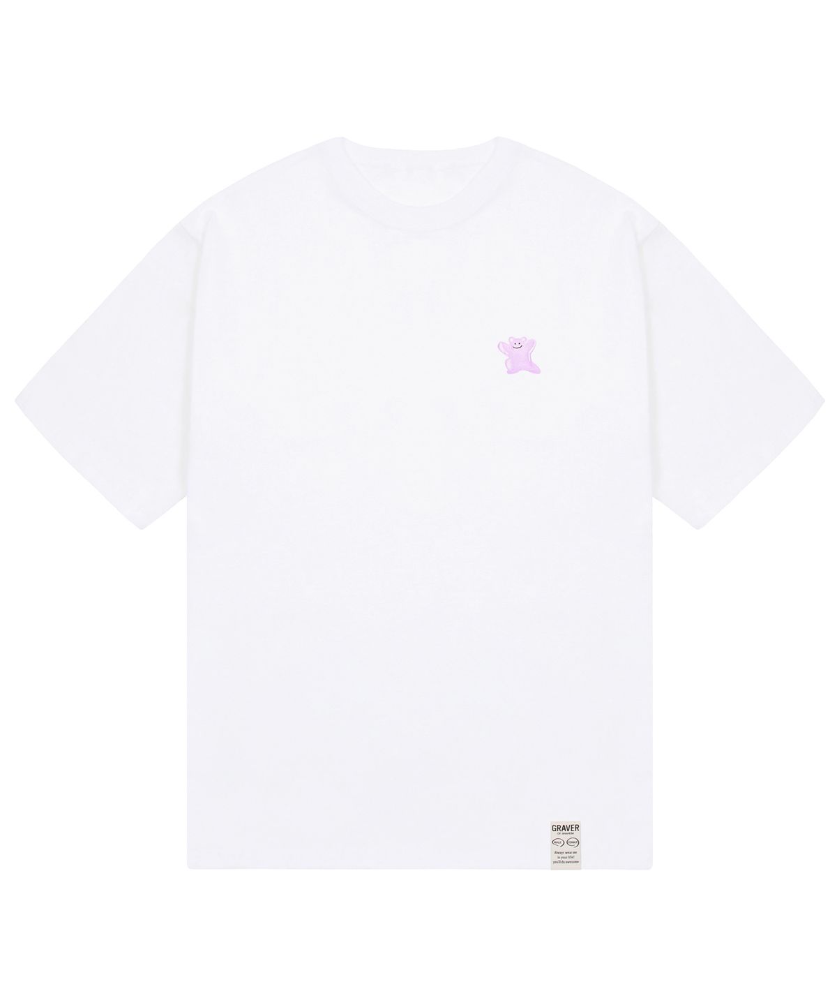 그레이버(GRAVER) [UNISEX]스몰 핑크 페인팅 베어스마일 반팔티_화이트