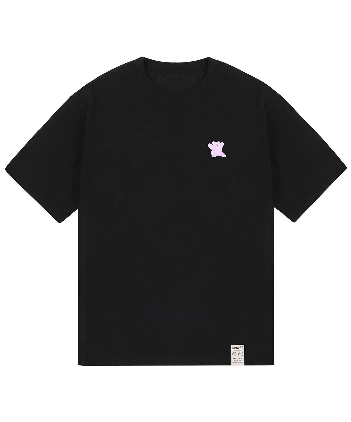 그레이버(GRAVER) [UNISEX]스몰 핑크 페인팅 베어스마일 반팔티_블랙