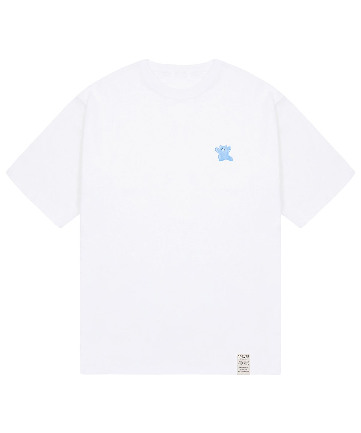 그레이버(GRAVER) [UNISEX]스몰 블루 페인팅 베어스마일 반팔티_화이트