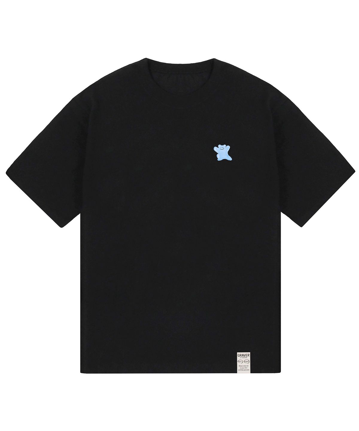 그레이버(GRAVER) [UNISEX]스몰 블루 페인팅 베어스마일 반팔티_블랙