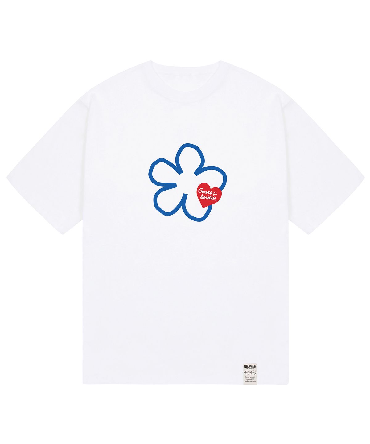 그레이버(GRAVER) [UNISEX]라인 플라워 하트로고 반팔티_화이트