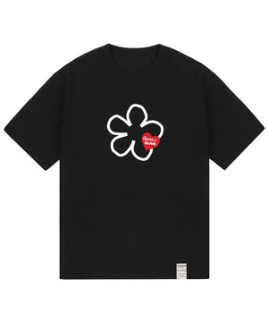 [UNISEX]라인 플라워 하트로고 반팔티_블랙