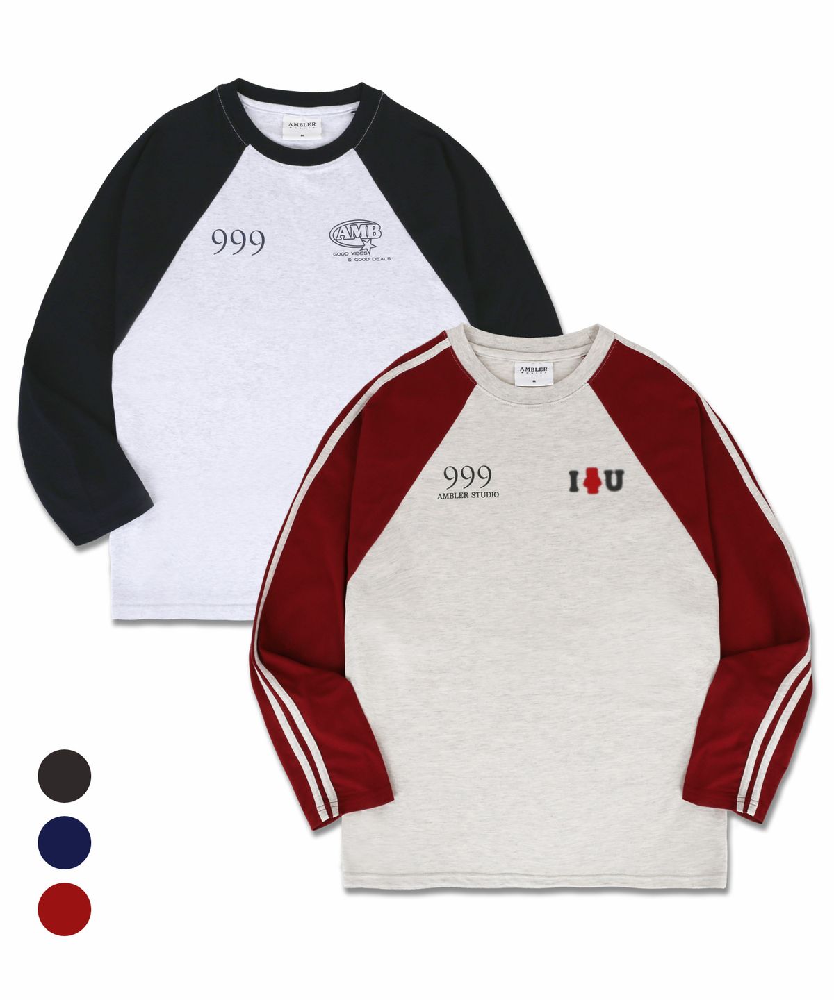 엠블러(AMBLER) I곰U & 999 래글런 오버핏 롱 슬리브 모음 (3colors)