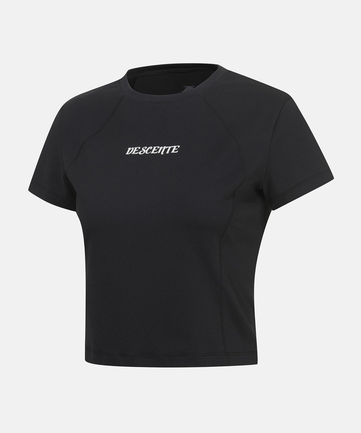 데상트(DESCENTE) 여성 슬림핏 세미크롭 반팔 티셔츠 블랙(SP322TTS76)