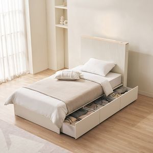 네이처 편백나무 템바보드 LED조명 수납 호텔 침대(본넬 매트리스-슈퍼싱글)