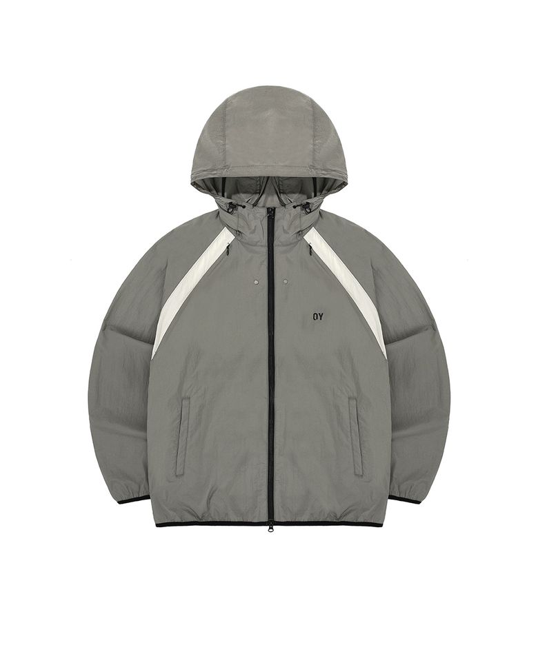 CURVED ZIPPER WIND BREAKER JACKET-KHAKI