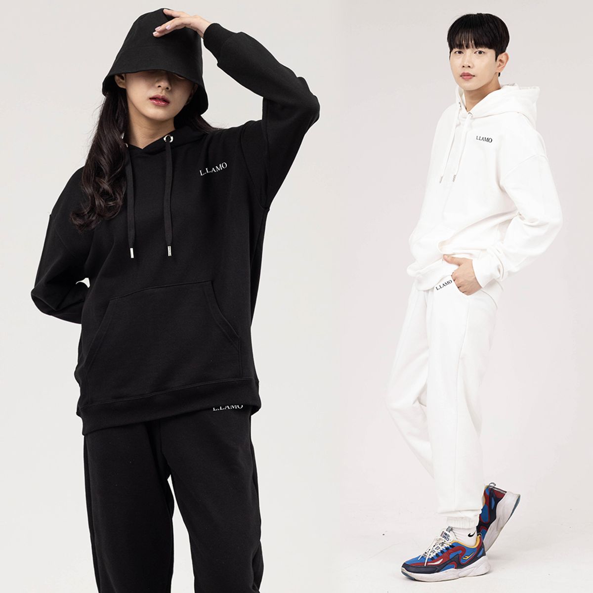 엘라모(LLAMO) 로고 후드 조거 트레이닝 세트 남녀공용 XS~XL