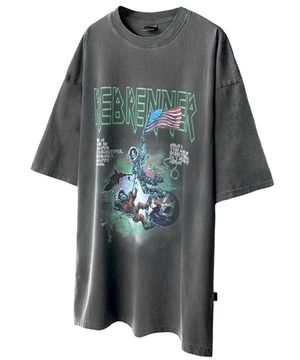 DTG 우주전쟁 피그먼트 오버핏 반팔티셔츠 차콜