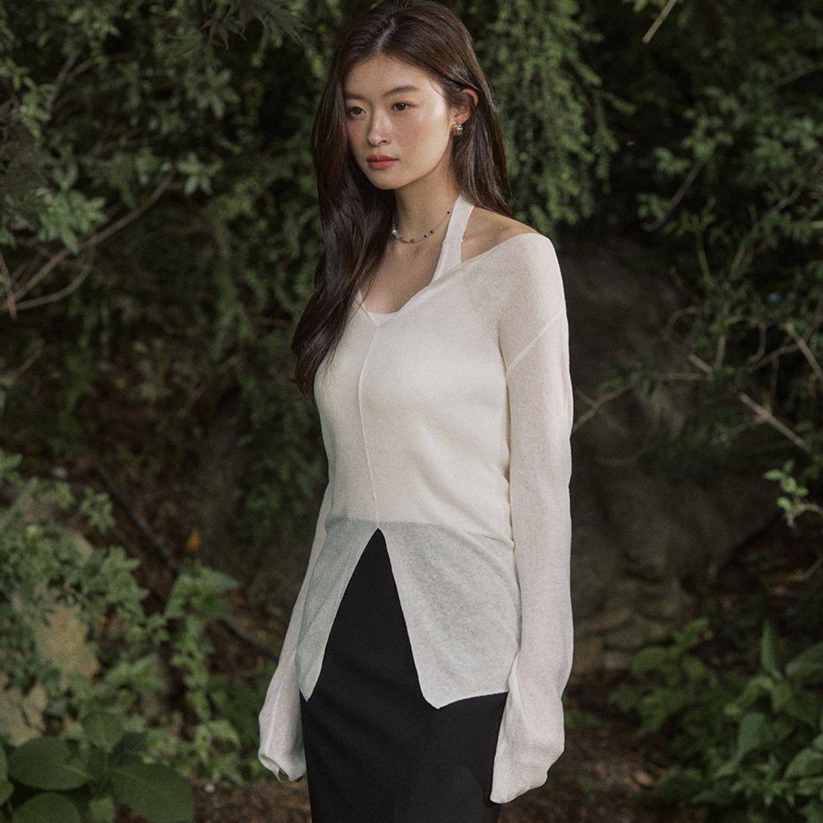 어다울(ADAUL) Slit see through summer layered knit - ivory