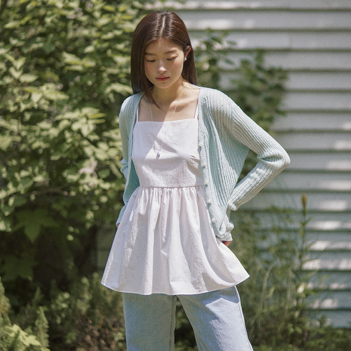 어다울(ADAUL) Cool basic summer knit cardigan - Mintblue