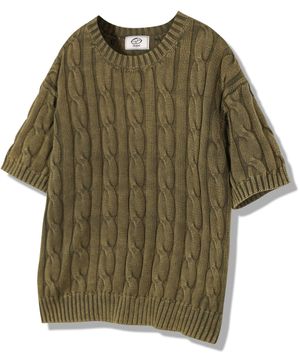 [SEASON OFF] 케이블 워싱 반팔니트 - 카키