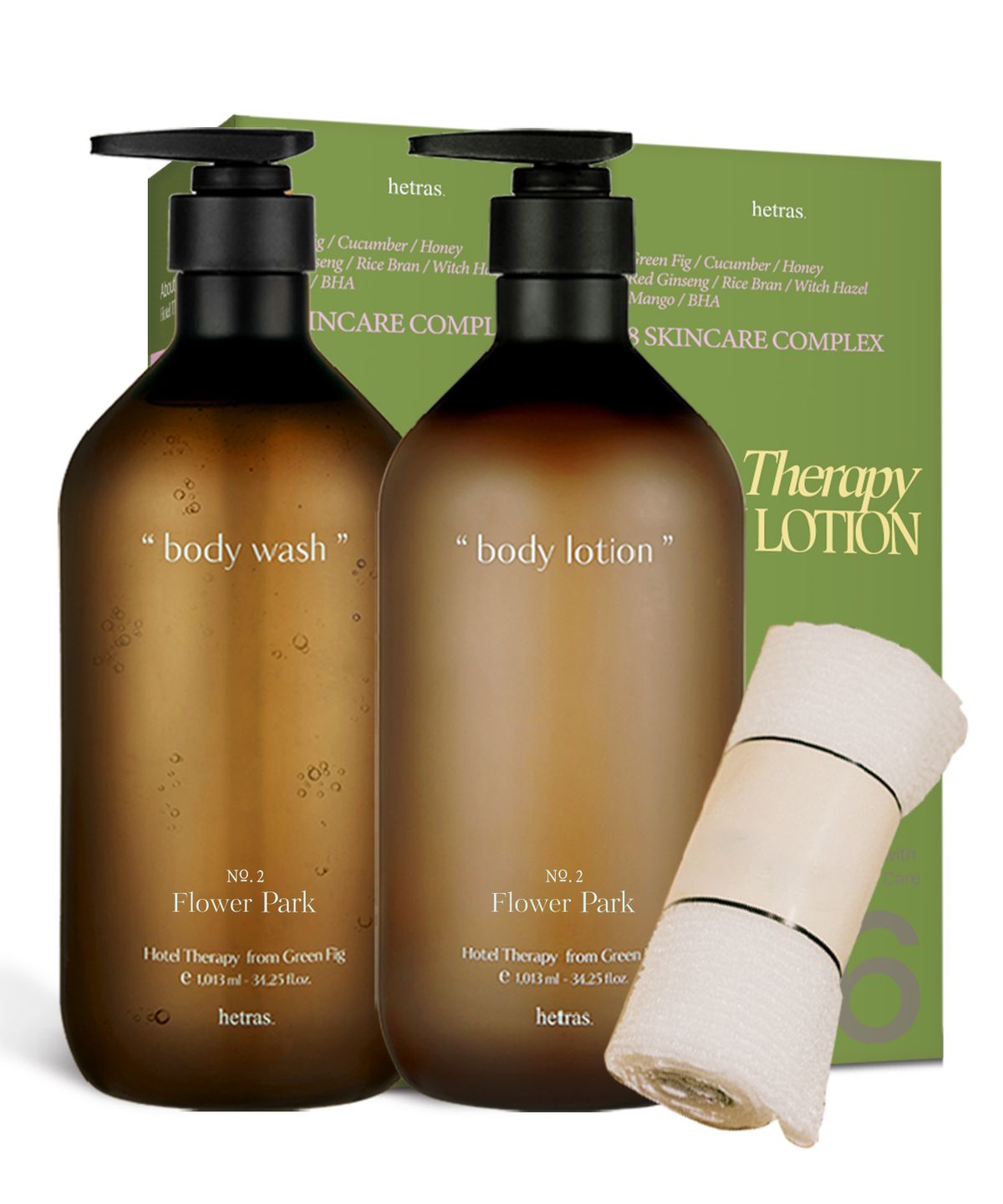 헤트라스 뷰티(HETRAS BEAUTY) 호텔 테라피 퍼퓸 대용량 바디워시+로션 세트 1013ml+샤워타올 증정