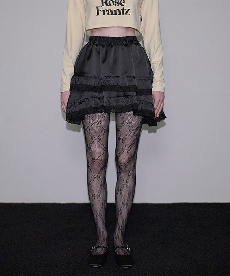 ★Rose Frantz★ Lace Layered Mini Skirt Black 5009725004 MUSINSA | ROSÉ FRANTZ Satin Lace Layered Mini Skirt [Black]