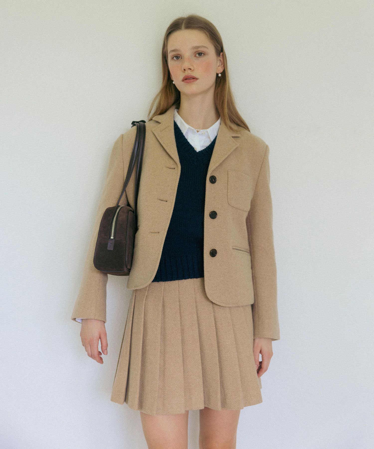 MUSINSA TTUDEMENT TAILORED WOOL MINI SKIRT BEIGE