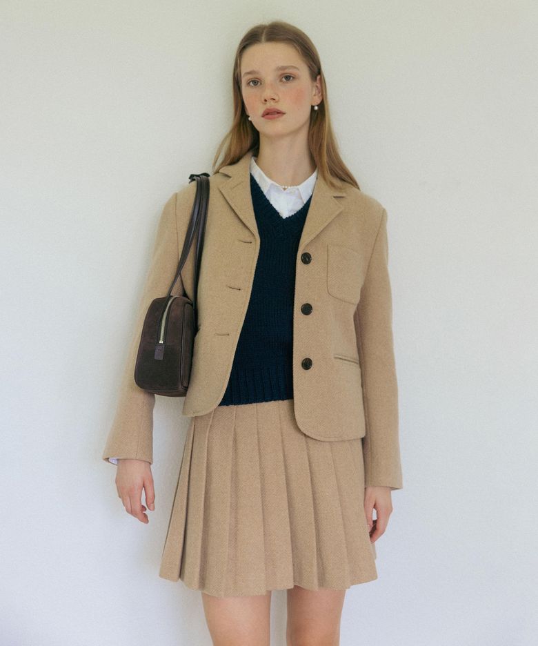 TAILORED WOOL MINI SKIRT BEIGE