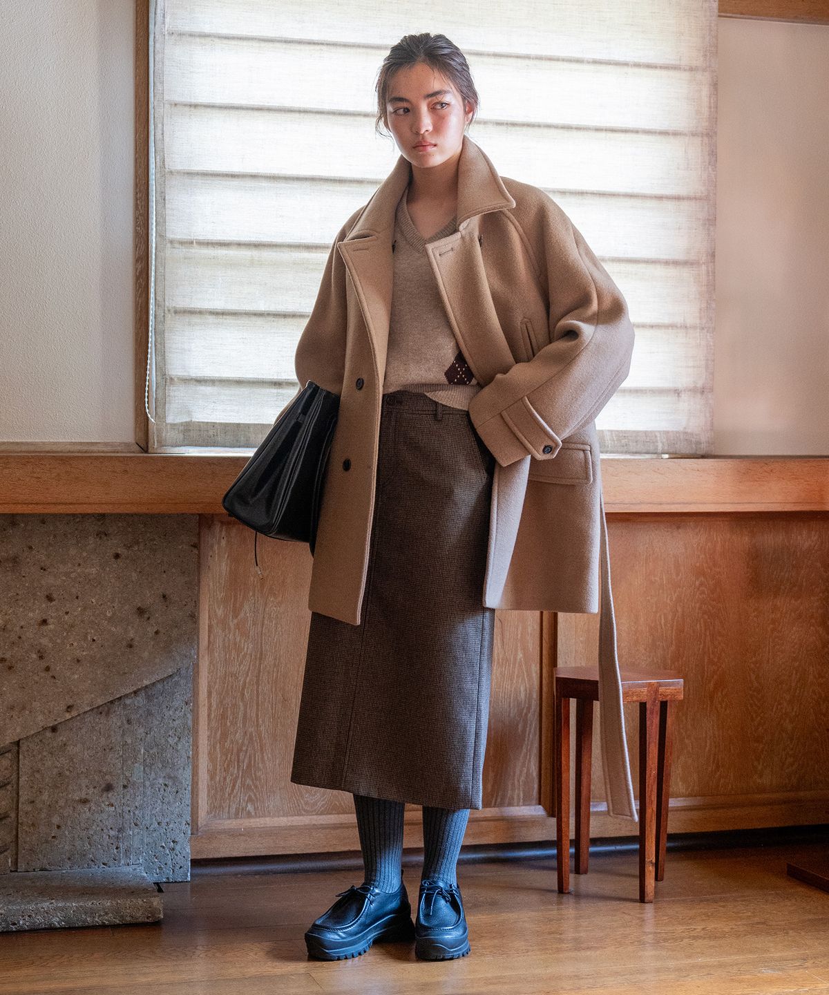 튜드먼트(TTUDEMENT) H-LINE POCKET SKIRT BROWN CHECK