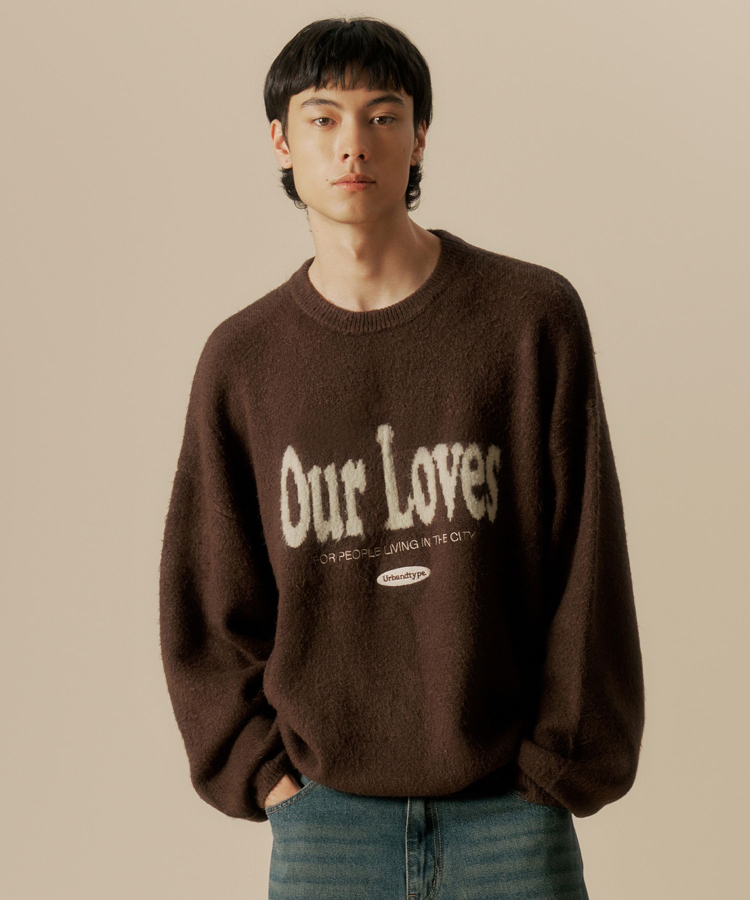 MUSINSA | URBANDTYPE Brushed Love Graphic Pullover Knit_Brown