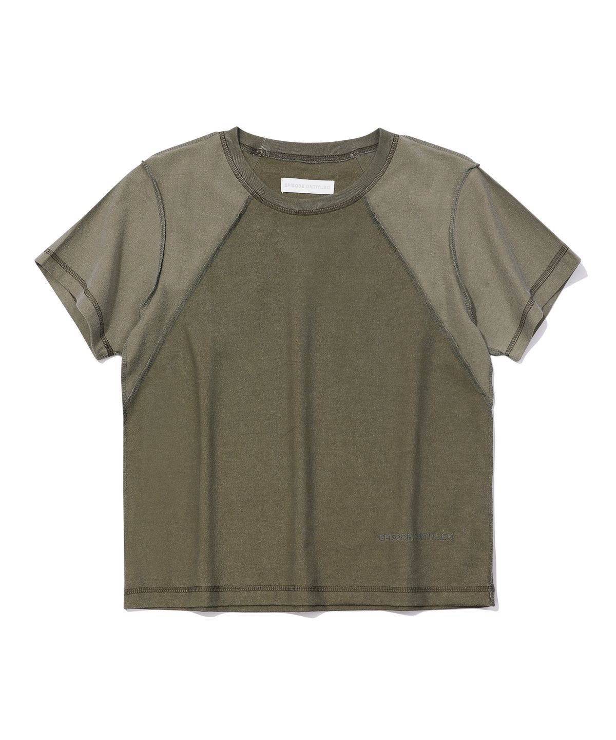 에피소드 언타이틀(EPISODE UNTITLED) CROP POINT STITCH IN&OUT PIGMENT T-SHIRT_OLIVE
