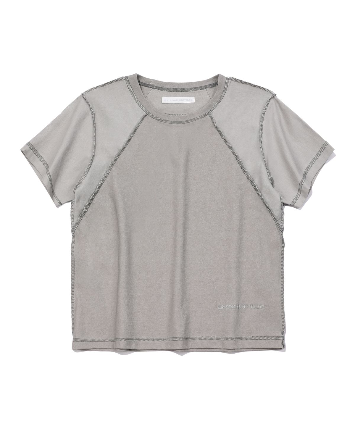 에피소드 언타이틀(EPISODE UNTITLED) CROP POINT STITCH IN&OUT PIGMENT T-SHIRT_GREY