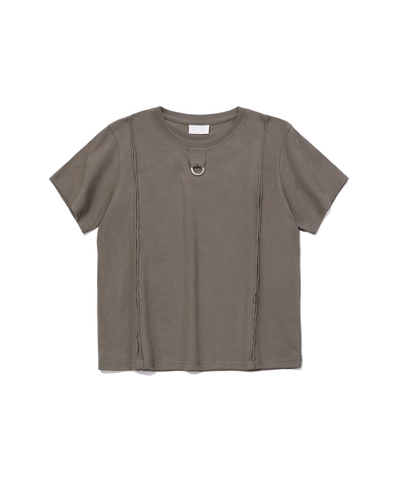 CROP CUT-OFF LOGO RING POINT T-SHIRT_KHAKI