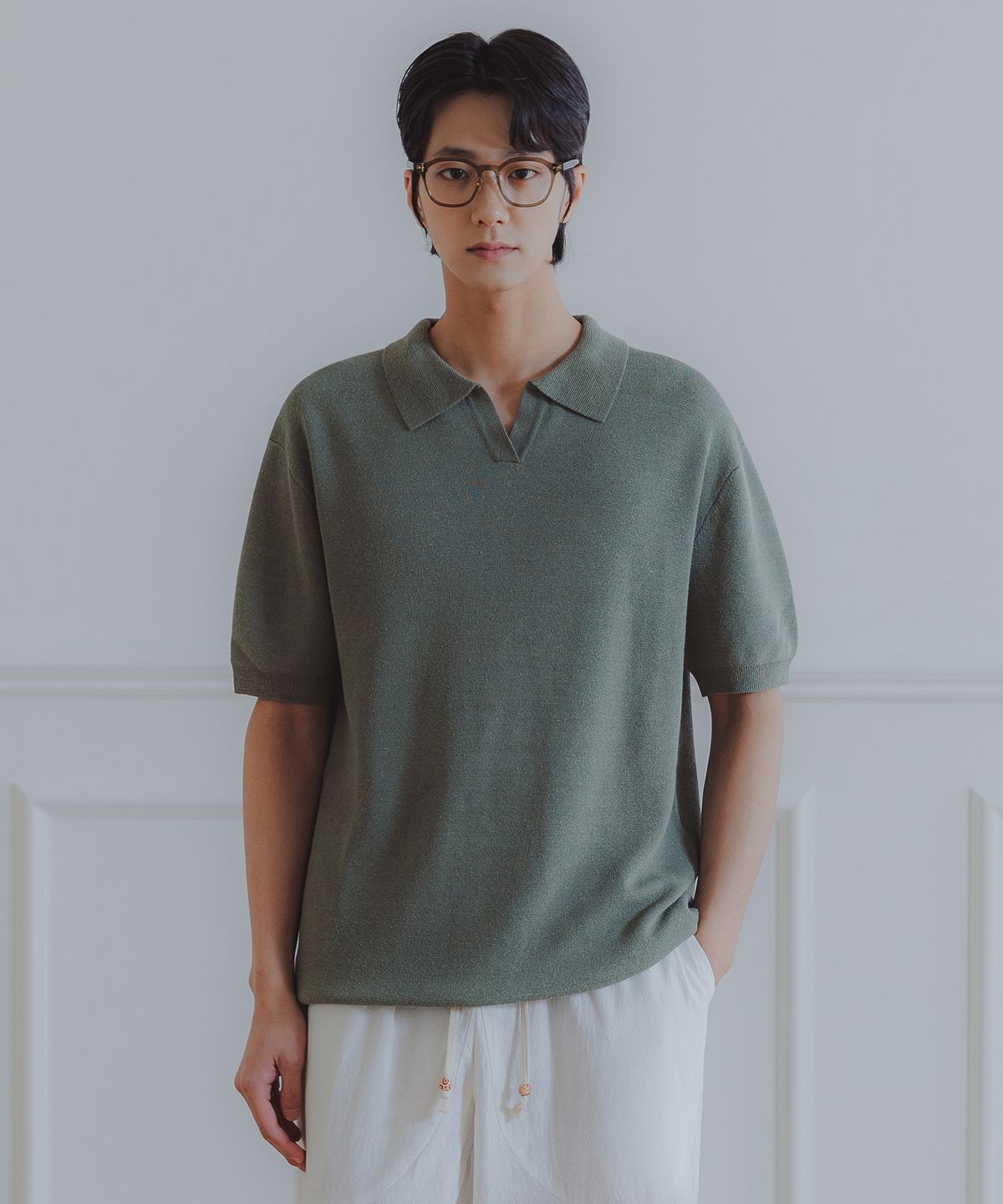 앨빈클로(ALVINCLO) [DE LUXE] 쿨 오픈 칼라 하프 니트 DLX1209 (5 COLOR)