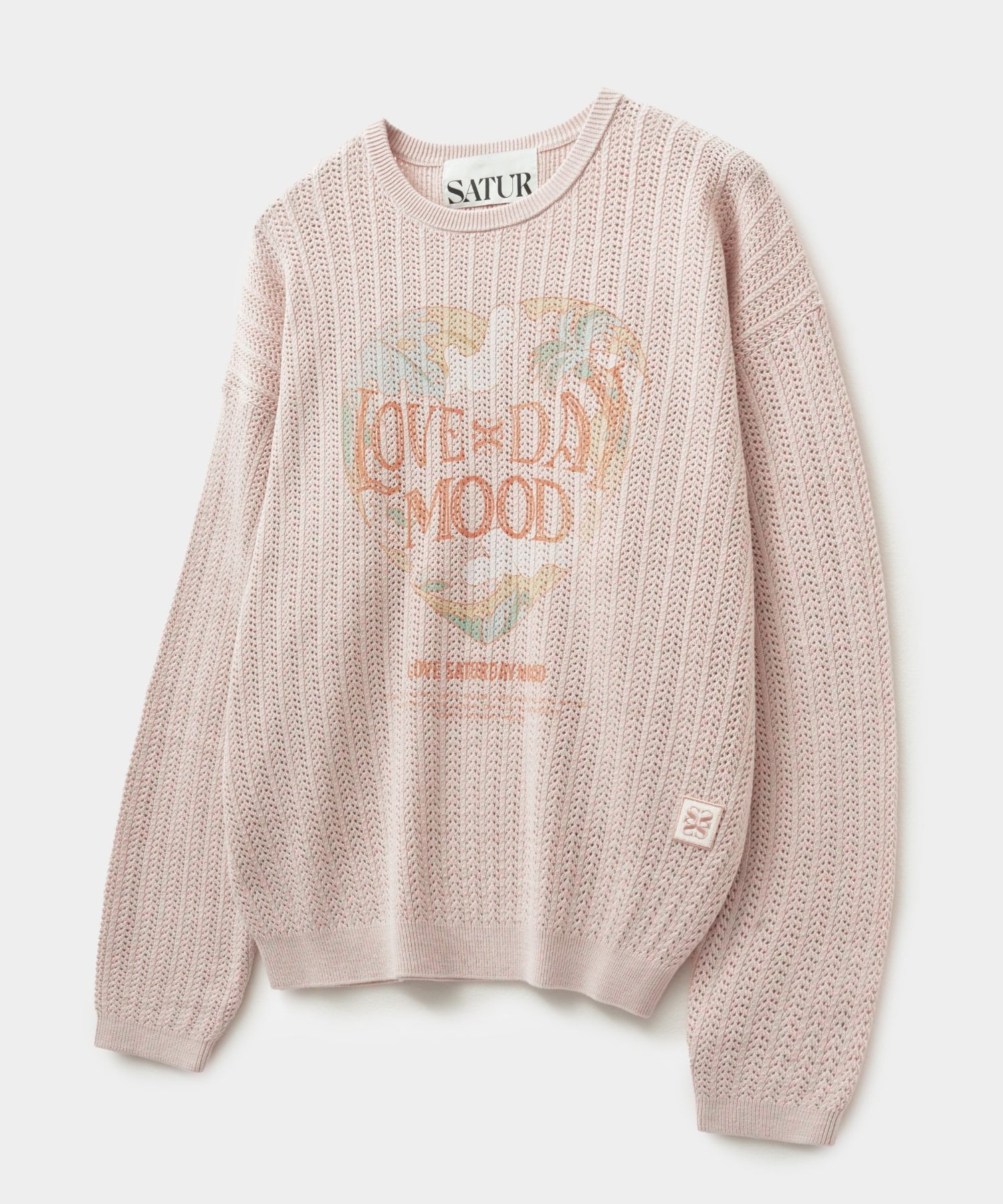 ◆SATUR◆ Ibiza ocean graphic mesh knit persimmon pink SA242 MUSINSA | SATUR Ibiza Ocean Graphic Mesh Knitwear Persimon Pink
