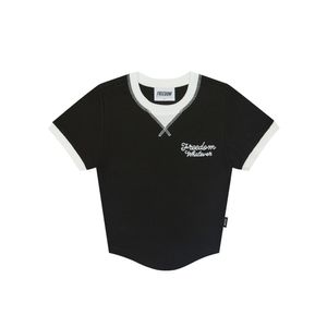 우먼스 와플 링거 크롭 티셔츠 (블랙)