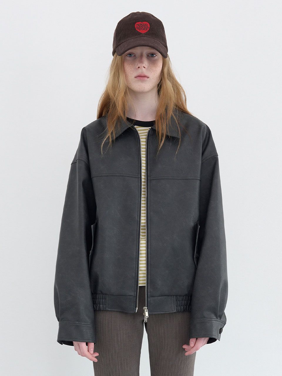 ENZO BLUES グレー ブルゾン MUSINSA公式 | ENZO BLUES Cracked Leather Blue Jacket (Dark Grey)