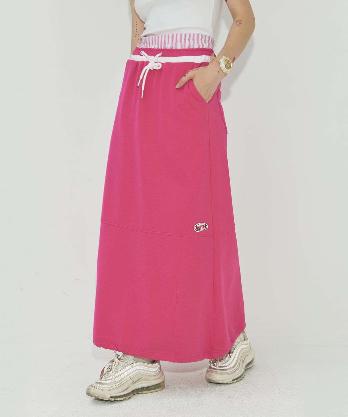 페이헤이(FEIHEI) STRING SWEAT LONG SKIRT PINK