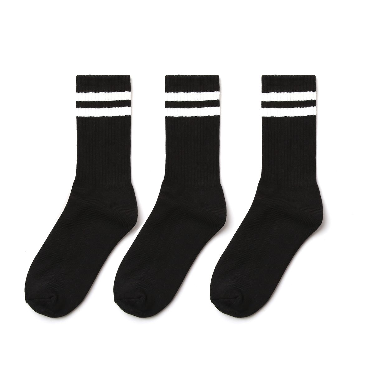 삭스타즈(SOCKSTAZ) STP005 Stripe Pile Crew Socks: Black 3P PACK