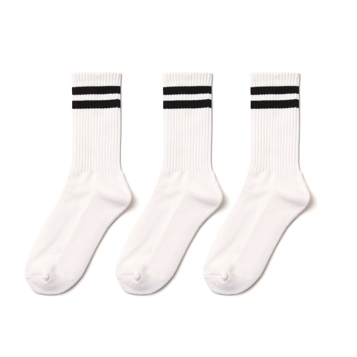 삭스타즈(SOCKSTAZ) STP004 Stripe Pile Crew Socks: White 3P PACK