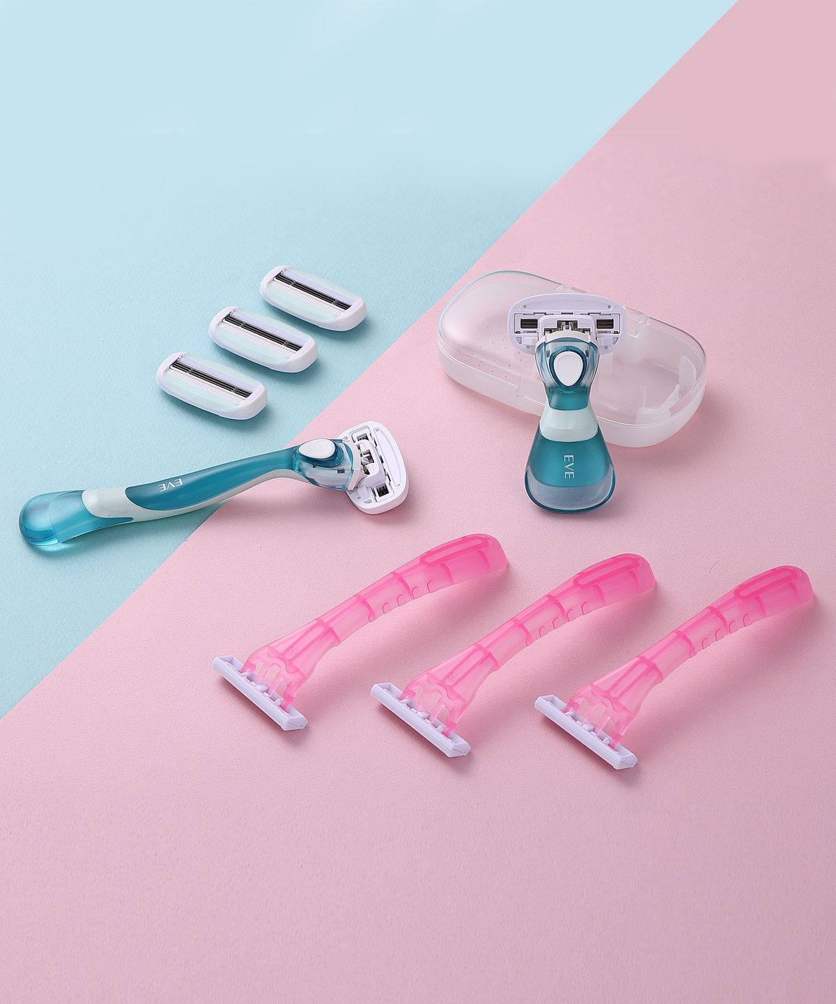 도루코(DORCO) 샤이 이브크리미 여성 제모세트 ( 롱핸들+숏핸들+날 총5입+휴대용면도기+케이스)