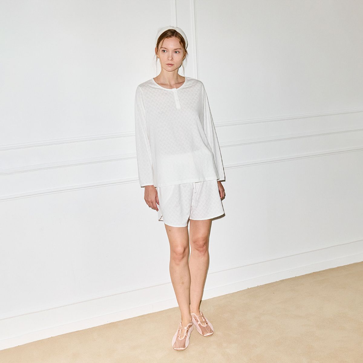 멜라니조이(MELANIE JOY) MJ_White classic short pajamas