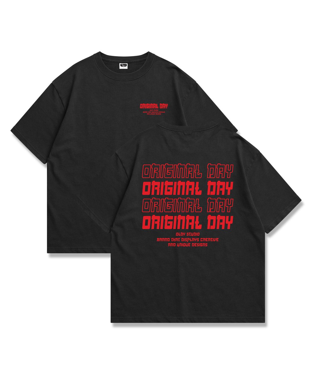오리지널데이(ORIGINALDAY) Original Color Font 오버핏 반팔 티셔츠 남녀공용 Black(Red)