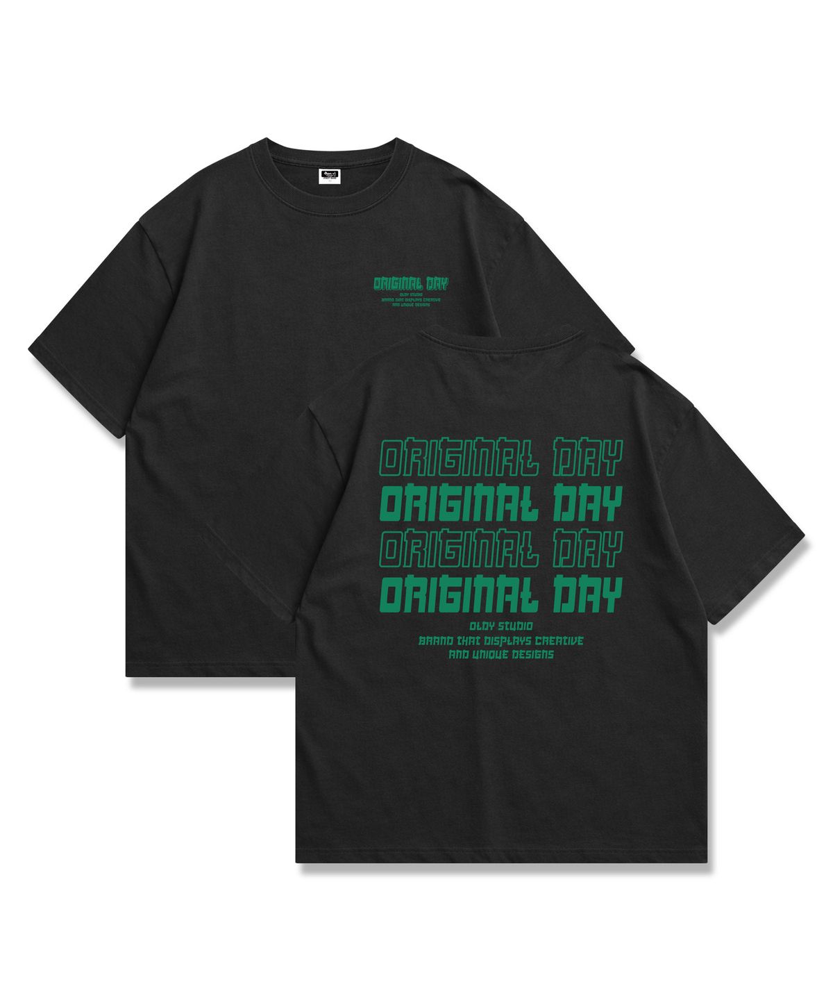 오리지널데이(ORIGINALDAY) Original Color Font 오버핏 반팔 티셔츠 남녀공용 Black(Green)