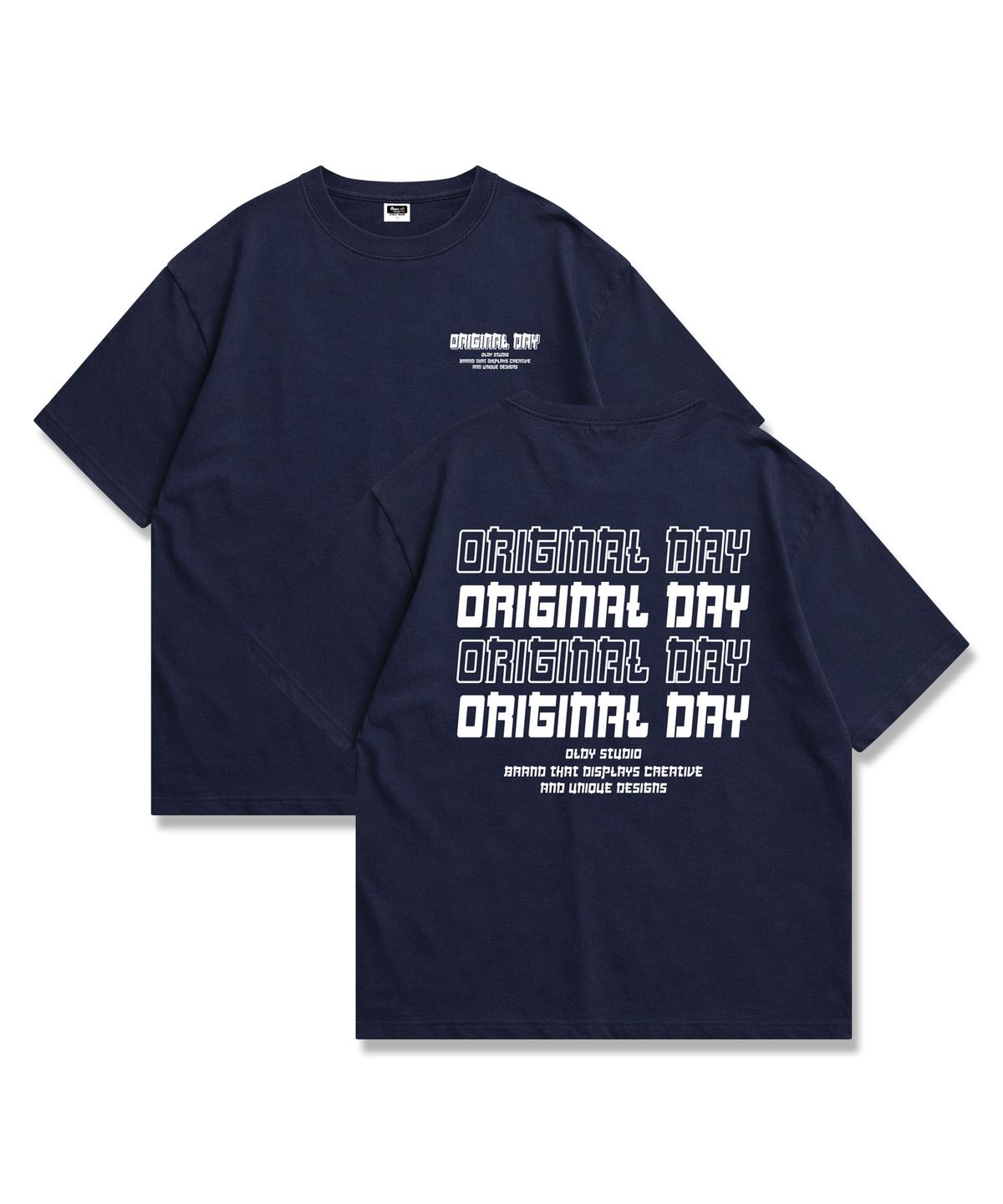 오리지널데이(ORIGINALDAY) Original Color Font 오버핏 반팔 티셔츠 남녀공용 Navy(White)