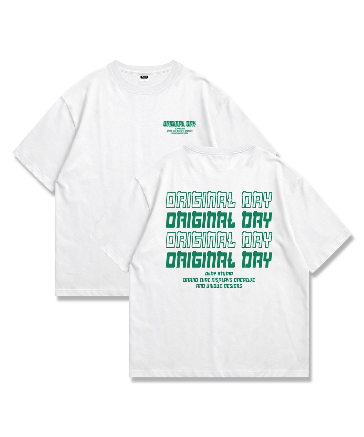 오리지널데이(ORIGINALDAY) Original Color Font 오버핏 반팔 티셔츠 남녀공용 White(Green)
