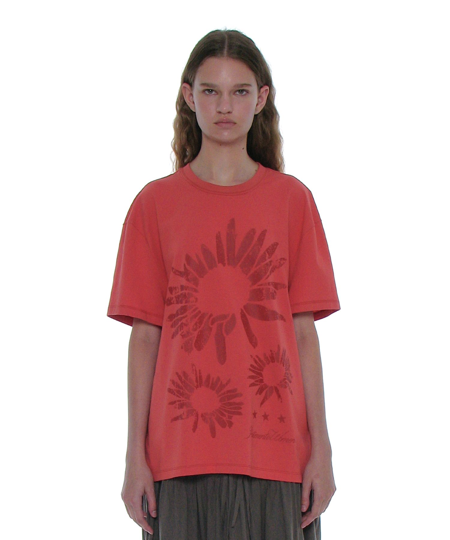 MUSINSA | PARTIMENTO WOMEN Floral Printed Oversized T-Shirt_Coral Red