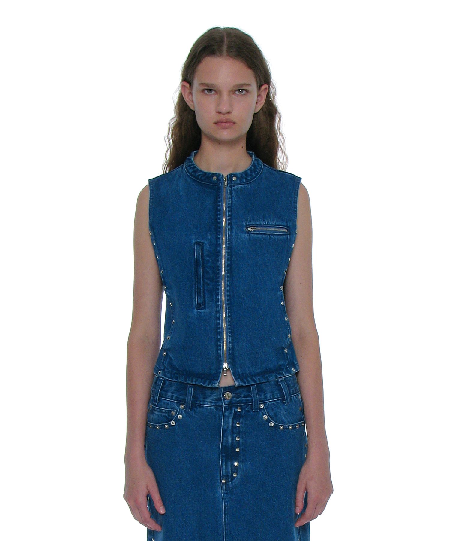 ジャケット PARTIMENTO WOMEN STUDED ZIP-UP DENIM JACKET 4BUK477 MUSINSA | PARTIMENTO WOMEN Studded Zip-Up Denim Jacket_Mid Blue