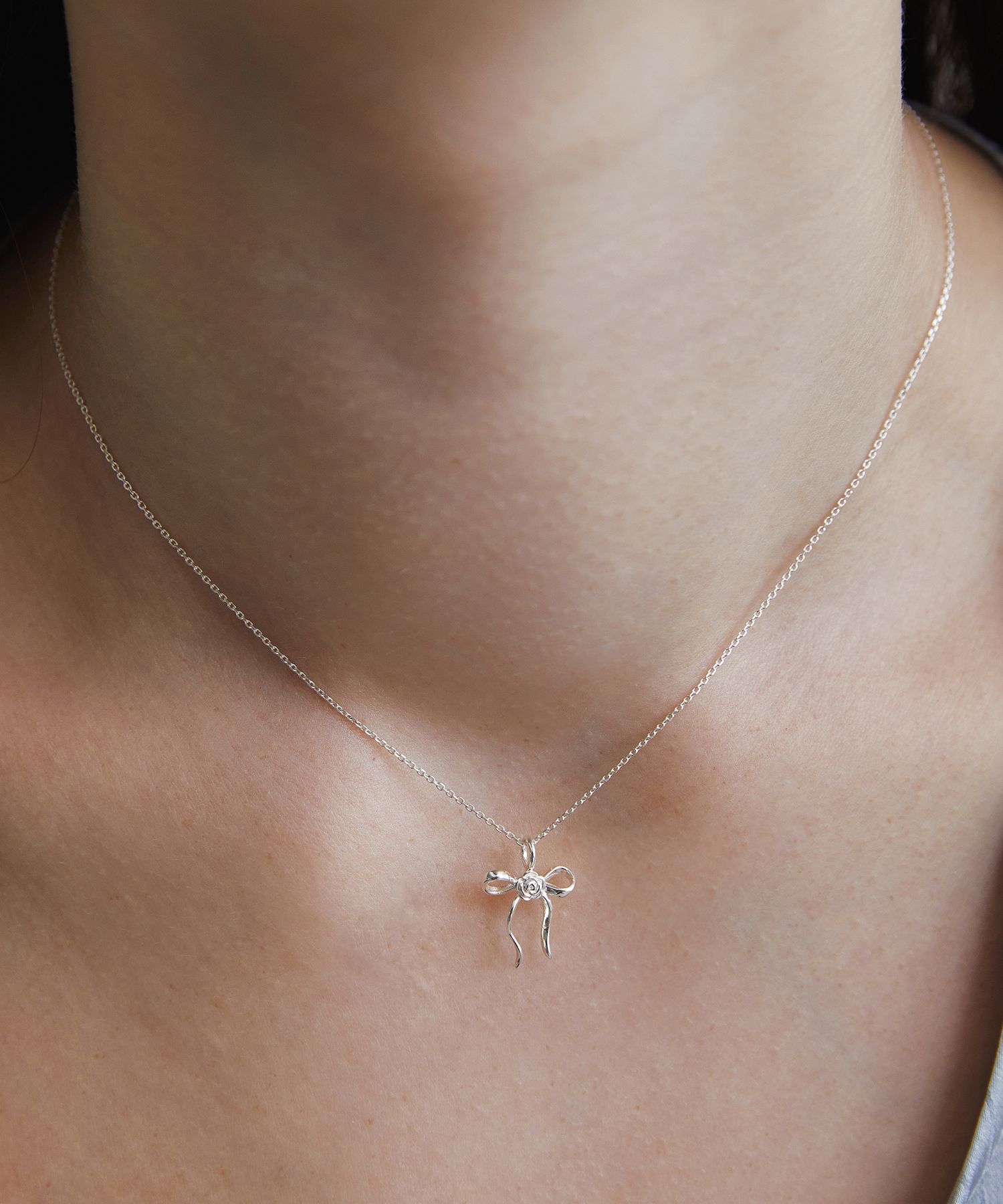 ☆TATIANA☆ Silver 925 Sophia Rose Ribbon Necklace NZ2422 MUSINSA | TATIANA (Silver 925) Sophia rose ribbon necklace