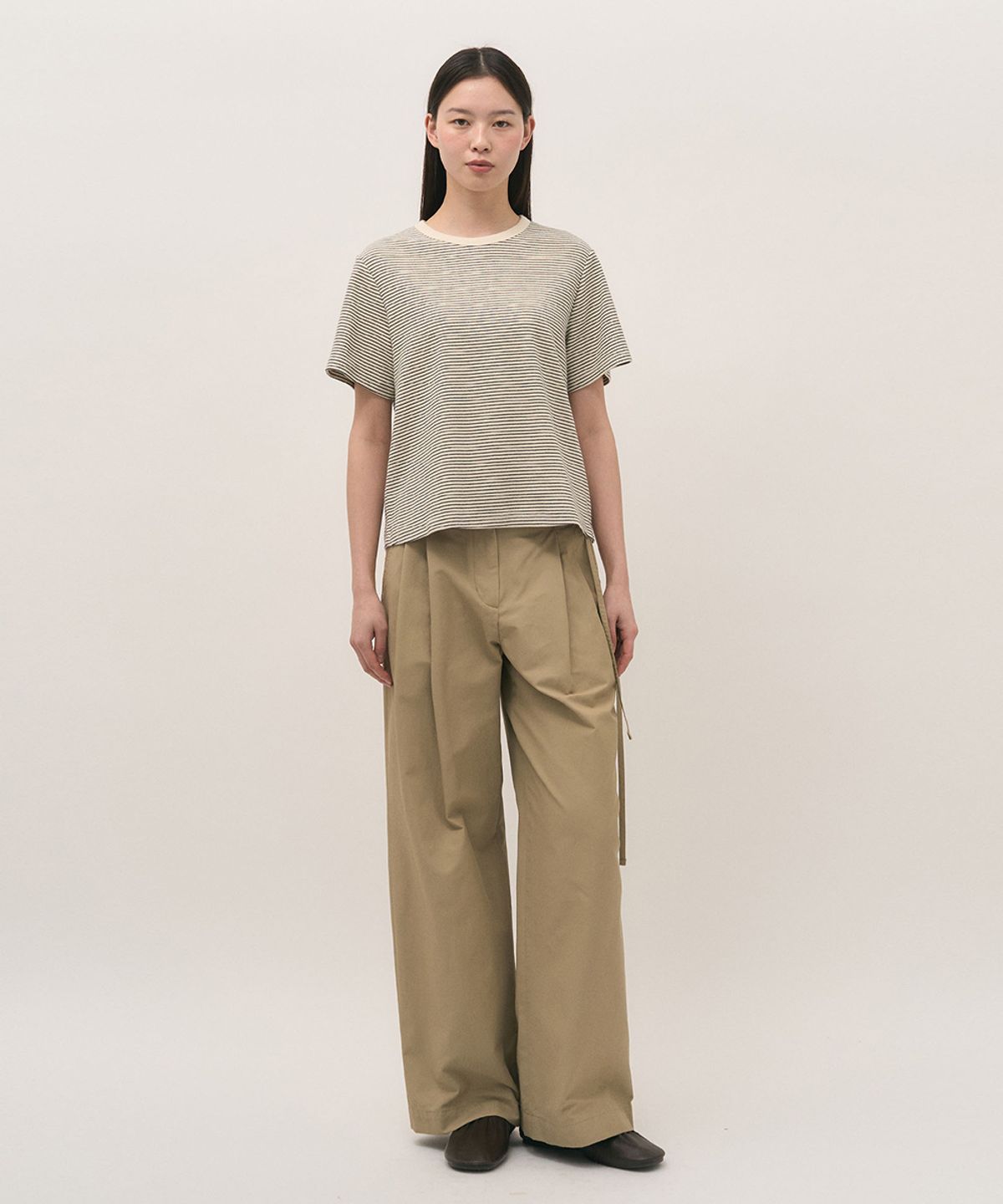 러프사이드 화이트라벨(ROUGH SIDE WHITE LABEL) Soft Stripe 1/2 T-Shirt Marshmallow