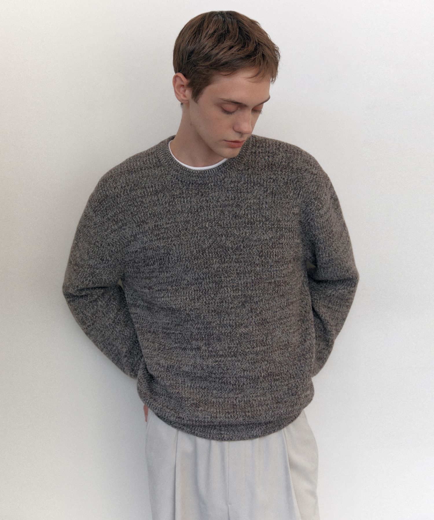 MUSINSA | MUSINSA STANDARD Mixed Yarn Crew Neck Knit [Brown]