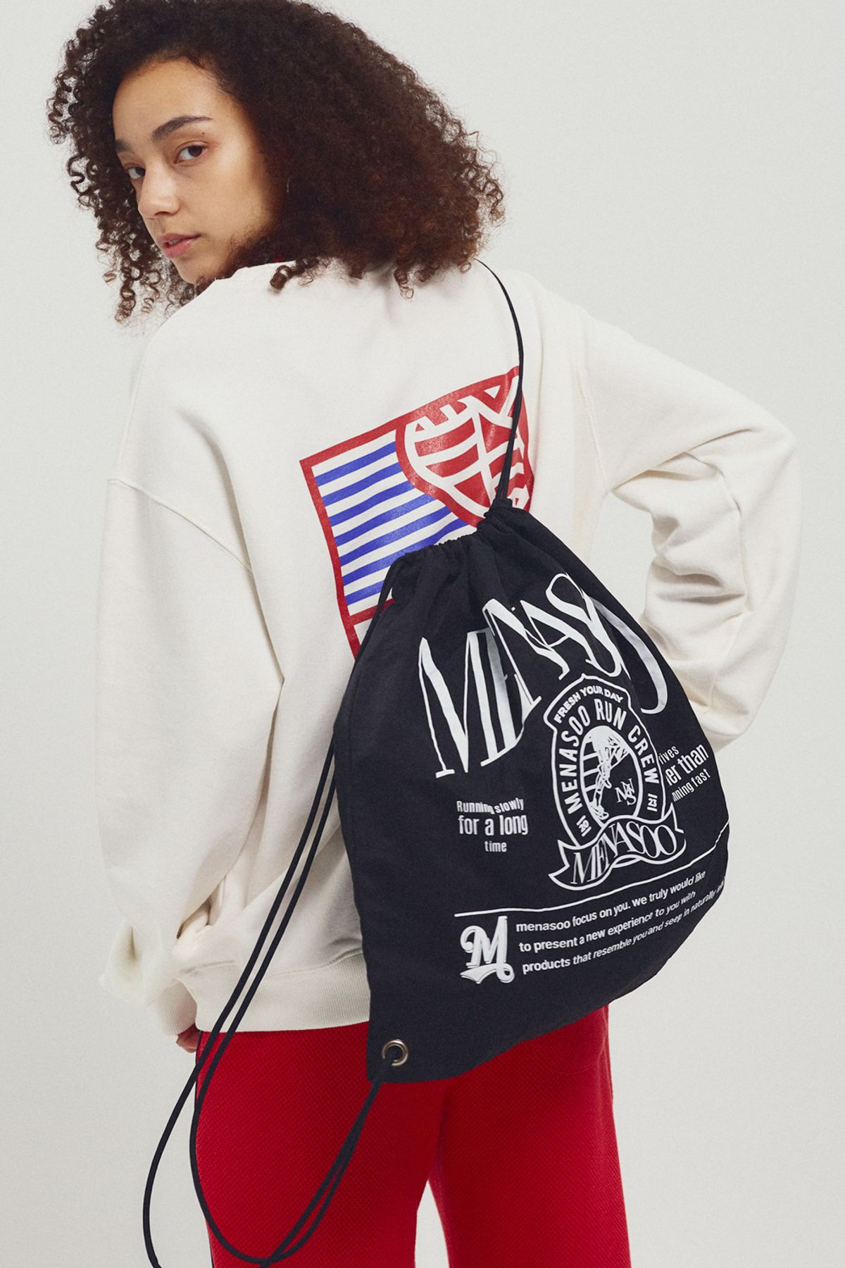 미나수(MENASOO) Menasoo Nylon String Backpack_Black