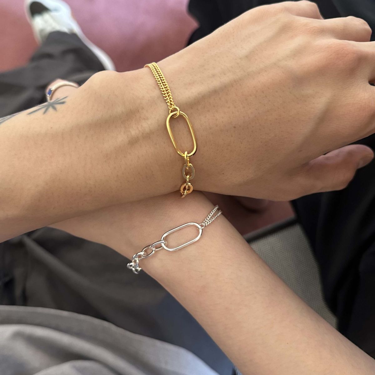 베벨로(BEBELLO) [Bs-411] 925실버 믹스체인 팔찌  (18k gold plating )