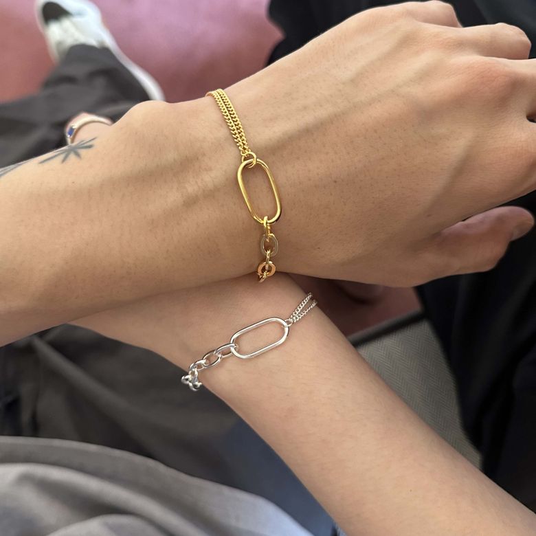[Bs-411] 925실버 믹스체인 팔찌  (18k gold plating )