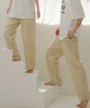 남녀공용 커플 베이직 깅엄체크 9부 파자마 바지