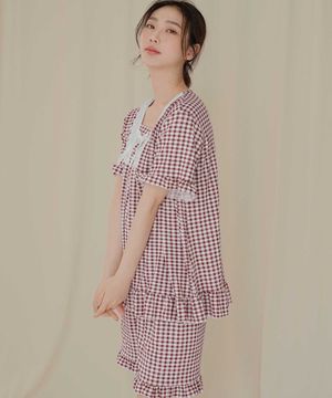 여성 레이스체크 잠옷세트
